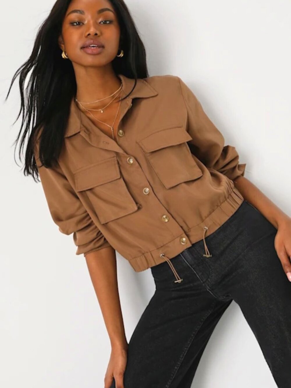 NWT New Lulus Eldora Brown Cropped Utility Jacket Size M